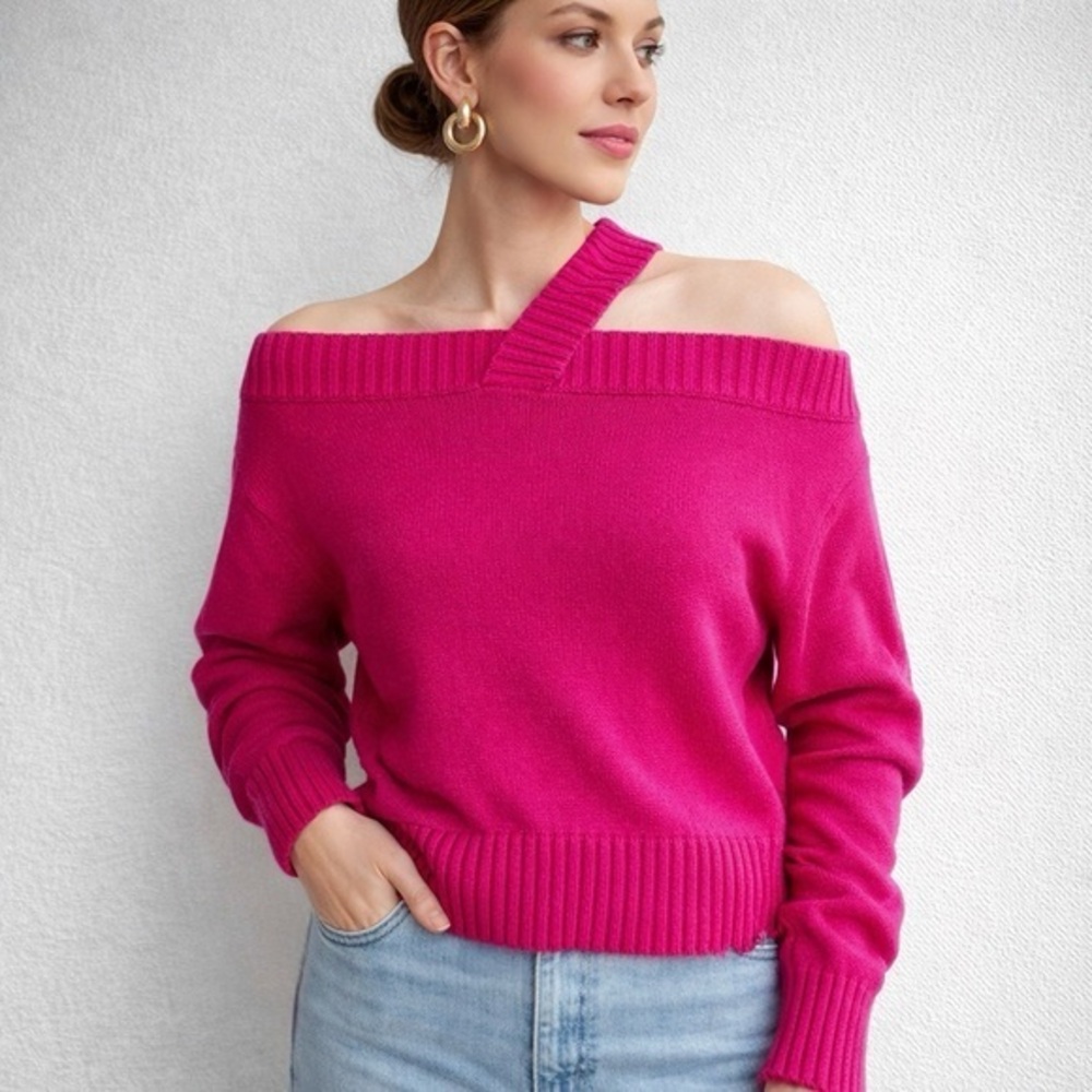 RtA Cotton Pink Shoulder Off Long Sleeve Sweater S
